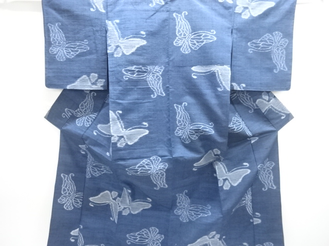 JAPANESE KIMONO / ANTIQUE BUTTERFLY PATTERN WOVEN- TSUMUGIHITOE KIMONO